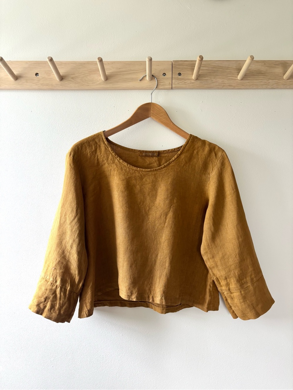 cut loose Mustard Linen Boxy Top